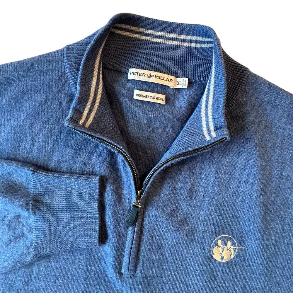 Peter Millar The Concession Golf Club Mens XL Merino Wool 1/4 Zip Blue Sweater